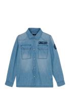 Indian Blue Jeans Shirt Denim Badges Blå