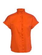 Lauren Ralph Lauren Ruffle-Trim Short-Sleeve Shirt Orange