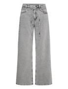 Monki Loose Tie Waist Twill Trousers Grå