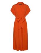 Lauren Ralph Lauren Belted Crepe Dress Orange