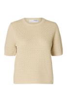 Selected Femme Slfvinna Ss Structure Knit O-Neck Noos Kräm