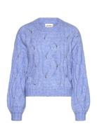 Monki Short Cable Knitted Sweater Blå