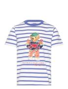 Ralph Lauren Kids Polo Bear Striped Cotton Jersey Tee Blå