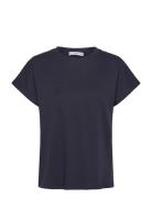 Mango Rounded Neck Cotton T-Shirt Marinblå