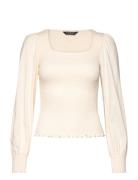 Lauren Ralph Lauren Smocked Jersey Blouson-Sleeve Top Kräm