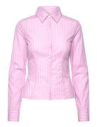 Monki Fitted Long Sleeve Poplin Shirt Rosa