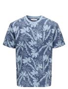 ONLY & SONS Onsperry Life Reg Leaf Aop Ss Tee Noos Blå
