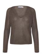 Mango V-Neck Lurex Sweater Brun