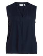 Vila Virosa V-Neck S/L Top - Noos Marinblå