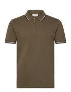 Lindbergh Polo Pique W. Zip Khaki Green