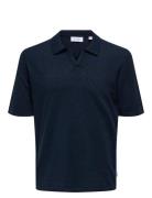 ONLY & SONS Onsgeorge Reg 12 Linen Ss Polo Knit Marinblå