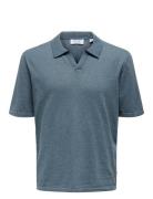 ONLY & SONS Onsgeorge Reg 12 Linen Ss Polo Knit Blå