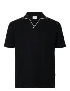Selected Homme Slhsangev Split Neck Ss Polo Svart