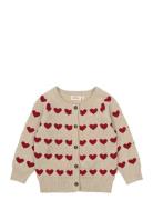 Petit Piao Cardigan Heart Knit Pattern Beige