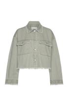 Monki Cropped Boxy Twill Jacket Khaki Green