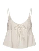 Monki Cotton Poplin Tie-Front Pyjama Top Vit