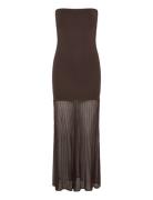 Malina Isola Drop Waist Sheer Knitted Dress Brun