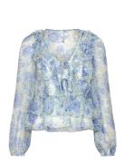 Mango Floral Ruffled Blouse Blå