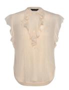 Lauren Ralph Lauren Pintucked Georgette Tie-Neck Blouse Beige
