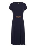 Lauren Ralph Lauren Belted Georgette Dress Marinblå