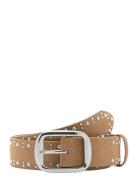 Mango Suede Belt With Studs Beige