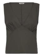Weekday Sleeveless V-Neck Cotton Poplin Top Svart