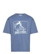 Mango Short-Sleeved Printed T-Shirt Blå