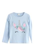 Lindex Top Ls Unicorn Face Blå