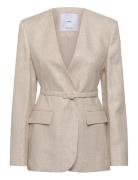 Mango Linen Suit Jacket With Belt Beige