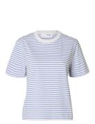 Selected Slfessential Ss Striped Boxy Tee Blå