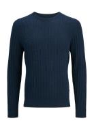 Jack & J S Jjeemil Knit Cable Crew Neck Noos Marinblå