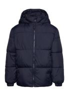 Mango Hood Quilted Coat Marinblå