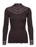 Rosemunde Rwbenita Silk Ls Lace T-Neck T-Shi Brun