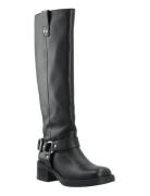 Bianco Biamary Knee High Biker Boot Tumbled Leather Svart