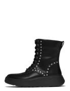 FitFlop F-Mode Gem-Trim Leather Lace-Up Ankle Boots Svart