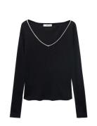 Mango V-Neck Combined-Fabric T-Shirt Marinblå