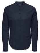 ONLY & SONS Onscaiden Ls Halfplackt Linen Shirt Noos Marinblå