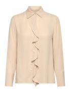 GANT Reg Crepe Viscose Ruffle Blouse Beige