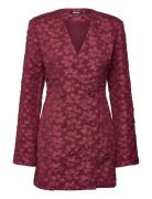 ROTATE Birger Christensen Jacquard Blazer Dress Burgundy