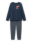 Mango Striped Long Pyjamas Marinblå