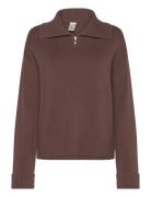 YAS Yasfonny Ls Zip Knit Pullover S. - D2D Brun