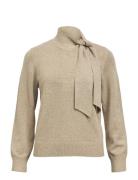 Object Objthess L/S Re Bow Knit Pullover Noos Beige